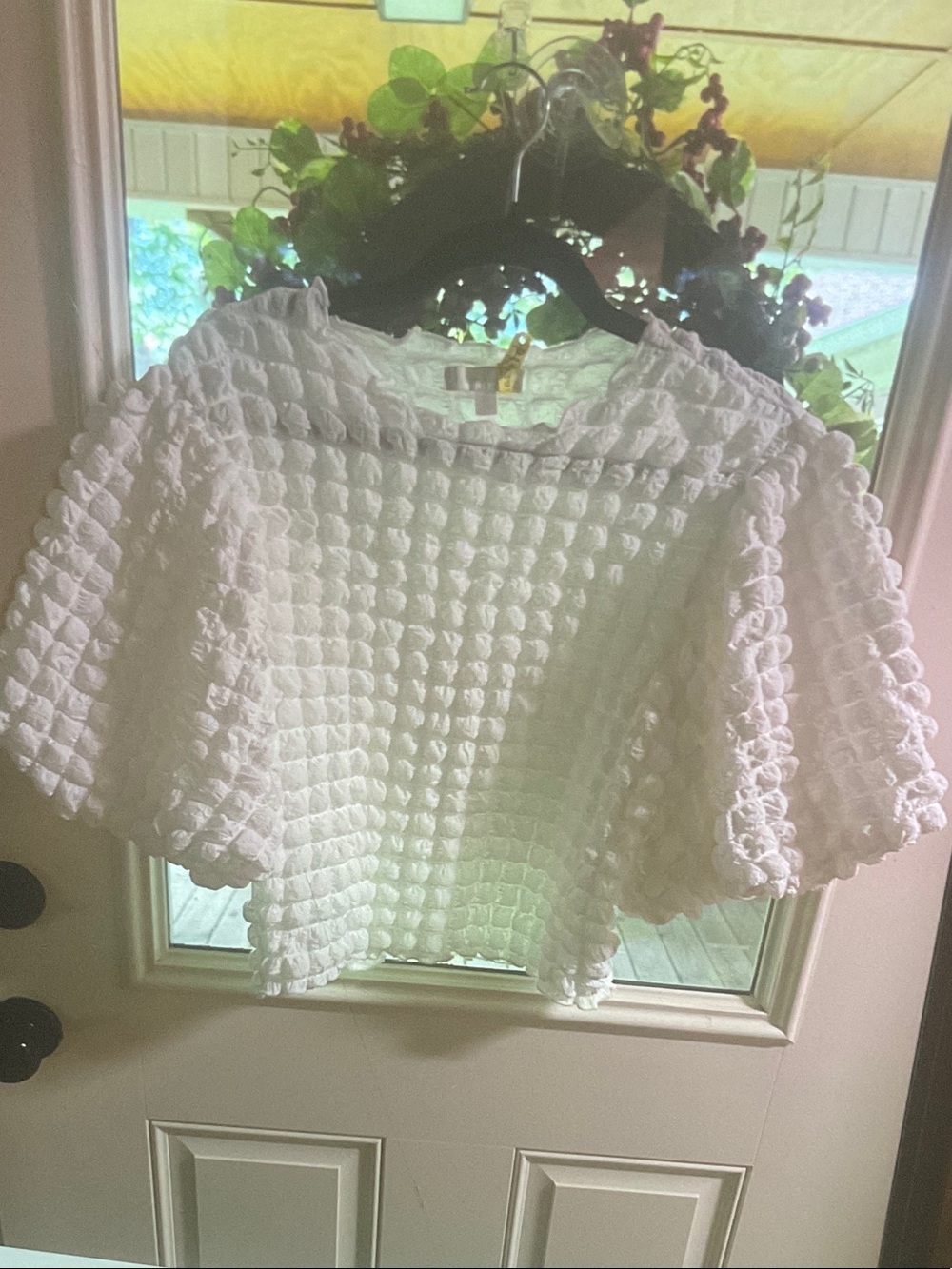 White Textured Puff-Sleeve Blouse from Anthropology